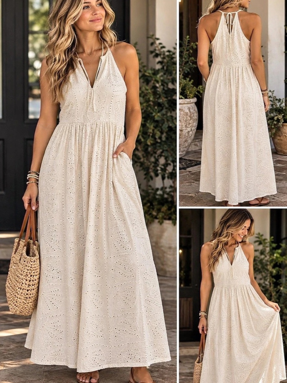 Universal Thread Eyelet Maxi Dress in White Size Medium Like New